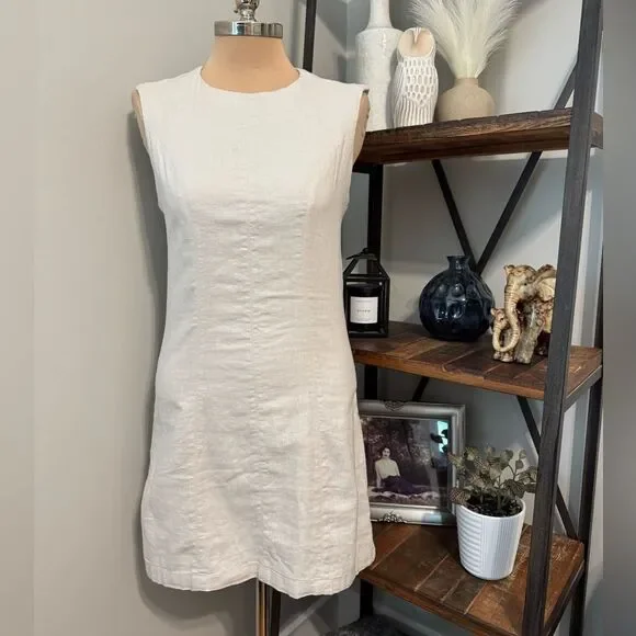 Abercrombie & Fitch A&F High Neck Linen Blend Cutout Back Mini Dress NWT Beige Abercrombie & Fitch A&F High Neck Linen Blend Cutout Back Mini Dress NWT Beige